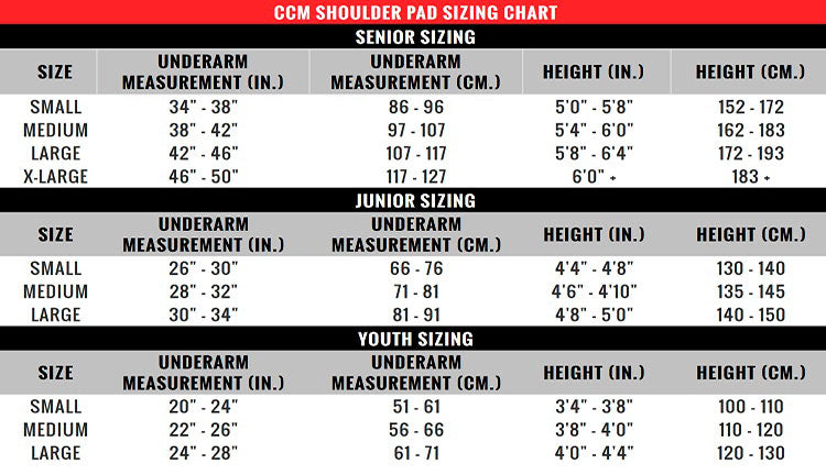CCM Shoulder Pad Sizing Chart