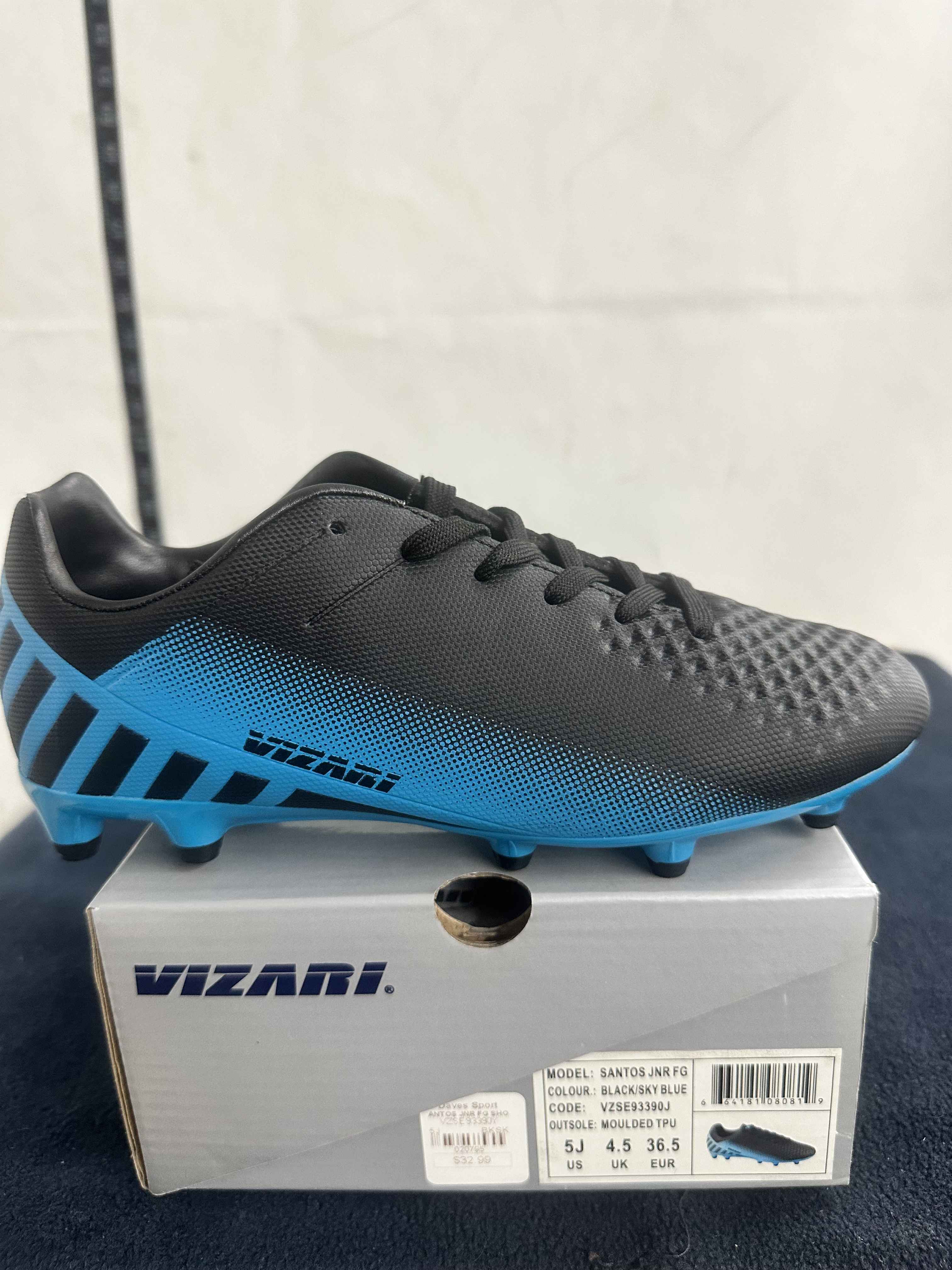 Vizari Santos JNR FG Soccer Cleats – Black/Blue – Youth Size 5J