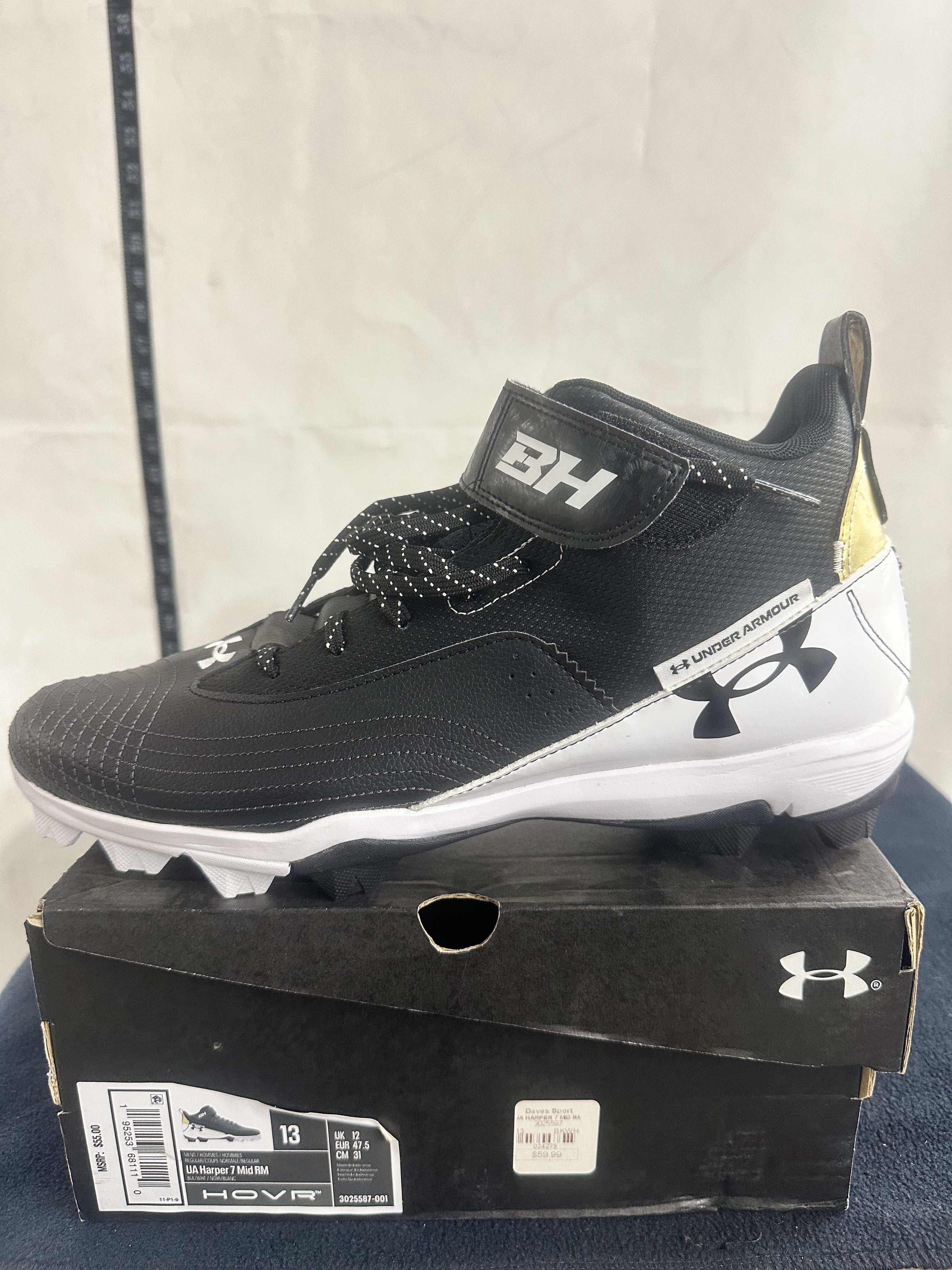 Under Armour Harper 7 Mid RM Baseball Cleats – Black/White – Men's Size 13