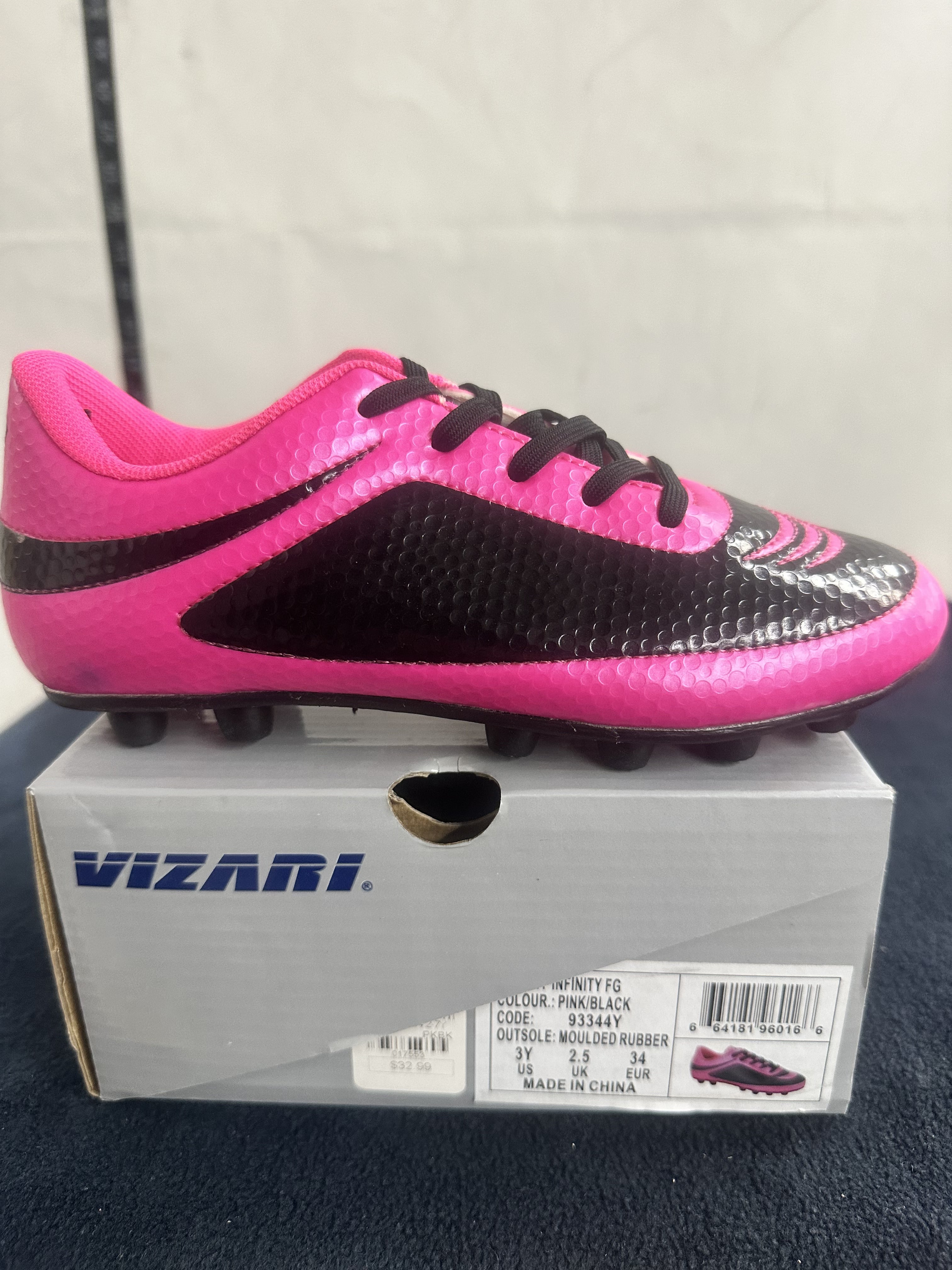 Vizari Infinity FG Soccer Cleats – Pink/Black – Youth Size 3Y
