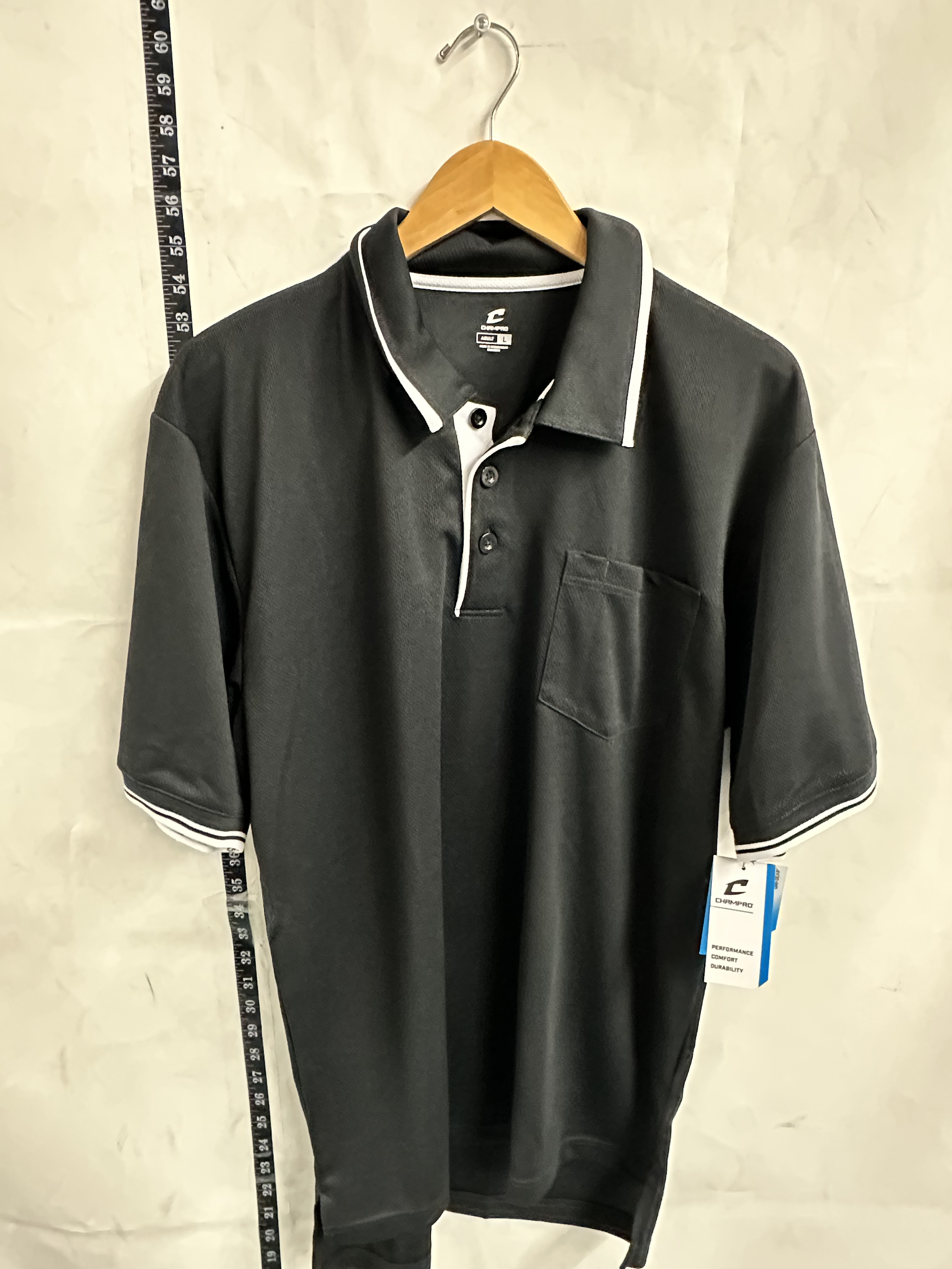 Champro Umpire Polo Shirt Black White Short Sleeve