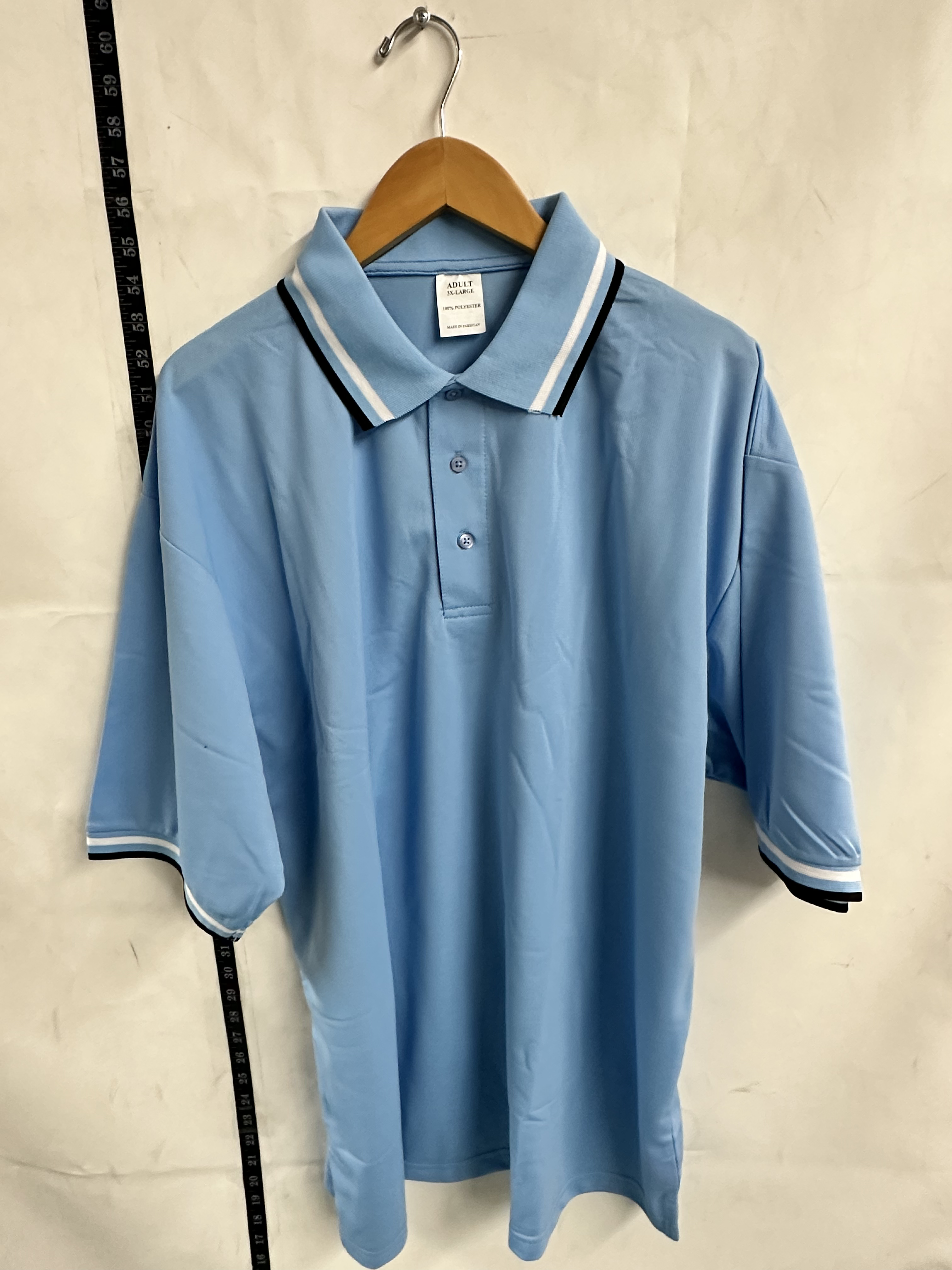 Adult Umpire Polo Shirt Light Blue Black White Short Sleeve 3XL